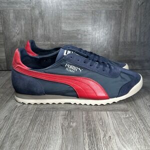 Puma Roma Slim Basic Retro Sneaker Mens 14 Navy Red Nylon Suede 354370-05 NEW